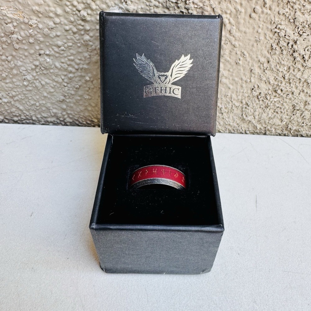 Gthic Viking Runes Wood Stainless Steel Spinner Ring Size 12